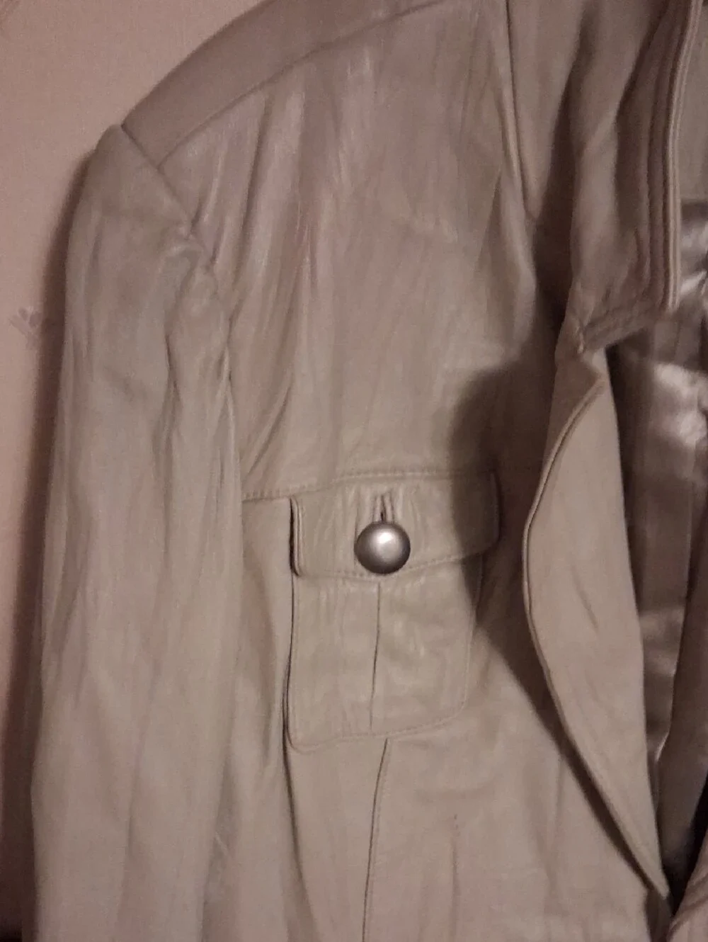 Womens Light Gray Leather Jacket - Classic Pocket Blazer